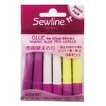 Premium Quality Sewline Multi Assorted Refill for Glue Pen Pink Blue Yellow Fabrics Quilting Notion 6 Pack