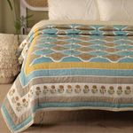 Peepul Tree 100% Cotton Malmal AC Comforter 90x108 Inches, Queen Size Best for Summers Lightweight, Soft, Breathable & Reversible AC Blanket for Double Bed, Teal & Taupe