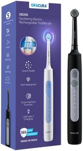 ORACURA OB200 Rechargeable Electric Toothbrush for Men & Women| Sonic Oscillating Electric ToothBrush with 1 Dupont Brush Head, 5 Cleaning Modes, IPx7 Water Resistant, Waterproof Design – Black