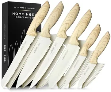 Home Hero Kitchen Knife Set with Sharpener - High Carbon Stainless Steel Knife Block Set with Ergonomic Handles (12 Pcs - Cream)