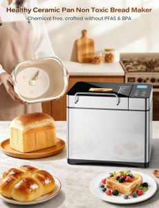 KEEPEEZ Pro 2LB Stainless Steel Bread Maker – 17-in-1, Ceramic Pan, Nut Dispenser