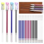 4 Colors Heat Erasable Pens with 20 Refills, Fabric Marking Pens, Heat Erasable Fabric Marking Pens, Tailors Chalk Pen, Quilting Pen for Leather Sewing Quilting Dressmaker