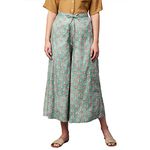 RATAN Women's Cotton Printed Loose Fit Flared Wide Leg Palazzo Pants (CFP-Olive-3X-Large)