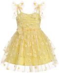 IMEKIS Toddler Kids Girl Birthday Dress Shiny Tulle Princess Cake Smash Photo Shoot Outfit for 1-6T, Yellow Gingham Daisy, 6-12 Months