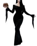 LUYANA Addams Family Halloween Costumes for Adult Women Off Shoulder Wednesday Dress B-Black M