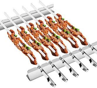 Barbecue Skewer, BearMoo 17” Stainless Steel Shish Kabob Skewers – 0.35” Width Flat BBQ Metal Skewers for Grilling (Set of 6 Skewers + 2 Grill Racks + 1 Handy Storage)