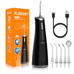 FlossJet Water Dental Flosser for Teeth Cordless with 300ML 4 Cleaning Modes 5 Jet Tips Portable Oral Irrigator USB-Powered Electric Flosser IPX7 Waterproof Irrigator Dental for Home and Travel Black