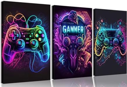 Riveda Framed Video Game Decor Set of 3 Boys Room Posters for Bedroom Gaming Wall Art for Kids Boy Playroom Home Decor gamer wall art Teen boy bedroom(12"x16"x3)