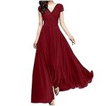 Dyhxuan Evening Dress Women's Long Elegant Lace Cocktail Dress Plain Maxi Dress Round Neck Medium Sleeve Wedding Dress Zip Wedding Dress Bridesmaids Dress Slim Fit Prom Dress Party Dress,X08 Red,XXL