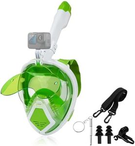 Full Face Snorkel Mask for Adults, Check Valve Air Inlet Breathe Better, Snorkeling Gear with Camera Mount, 180 Degree Panoramic View Snorkel Set Anti-Fog Anti-Leak, White & Green