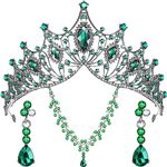 3 Pieces Baroque Queen Crown Set, Tiara Earrings Necklace Crystal Headband Tiaras and Crowns for Women Bridal Wedding Jewelry Halloween Prom Birthday Party Hair Costume Accessories (Green)