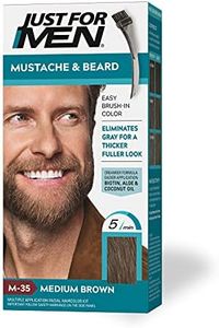 Just For Men Mustache & Beard, Beard Coloring for Gray Hair with Brush Included for Easy Application, With Biotin Aloe and Coconut Oil for Healthy Facial Hair - Medium Brown, M-35