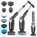 Leebein Electric Spin Scrubber, 2024 New Electric Scrubber with 4 Adjustable Angles and 8 Brush Heads, Shower Scrubber with Long Handle & Remote Control, Cleaning Brush for Bathroom, Tub, Floor(Black)