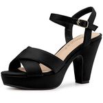 Allegra K Women's Platform Chunky Heel Slingback Sandals Black 4 UK/Label Size 6 US