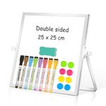 DOLLAR BOSS Magnetic Desktop Whiteboard 25x25cm Double Sided Dry Erase Small White Board with Stand, Mini Whiteboard, 1 Eraser, for Kids Students School, Home, Office