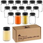 VOLCANOES CLUB 2oz Glass Jars with Lids - Glass Shot Bottles Set for Liquids, Juicing, Ginger Shot, Sample - Small Containers with Screw Caps - Clear Mini Round Bottles - Leakproof/Wide Mouth/16 pack