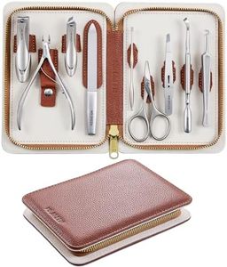 MR.GREEN 9-in-1 Manicure & Pedicure Set – Professional German Stainless Steel Nail Clippers Grooming Kit with Splash-Proof Nail Clipper & Genuine Leather Travel Case (Cognac Brown)