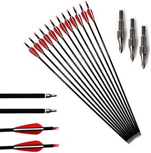 500 Spine Flèches 28" Flèches pour Arcs à Poulies Diamètre Intérieur 6.2mm 28 pouces Flèche de Carbone Pointe en Acier 20/45/50/55/60/65 livres Arc Recurve Tir à l'arc Chasse Tir Cible d'entrainement