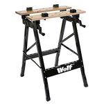 Workbench Folding Wolf Mobile Portable Bench Strong Hard Wearing MDF Top 30mm Steel Box Section Legs Jaw Grips Worktop for Sawing Drilling Planing & Sanding