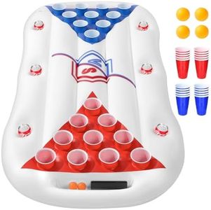 JAZGROM Inflatable Beer Pong Floaty for Pool,2 in 1 Pool Lounge Raft Pong Table Float with 20 Cups & 4 Ping Pong,Pool Party Games for Adults and Family,6 Feet