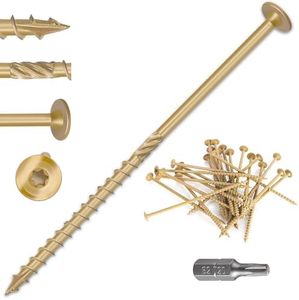 PuCiss Lag Screws 6 Inch, Structural Wood Screw #14x 6, 50-PCS Heavy Duty Construction Screw, Rust Resistant, Washer Head, Black Coated Exterior Wood (50, Bronze, #14 x 6)