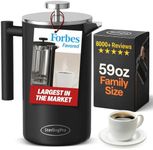 SterlingPro Stainless Steel French Press Coffee Maker 1.75 L (59 oz) Black – Double Walled Insulated Extra Large French Press, Durable Design Keeps Drinks Hot, Easy to Use and Clean for Rich Flavor