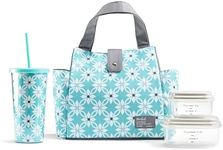 Fit & Fresh Women's Westport Insulated Lunch Bag with Matching Reusable Container Set, Ice Pack and 20-Ounce Tritan Water Bottle, Aqua Dogwood