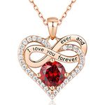 Jewlpire Infinity Heart Necklace for Women Girls with 925 Sterling Silver Chain, 2 Carat(8MM) CZ Diamond Rose Gold Necklaces for Women, Christmas, Birthday, Wedding Jewelry Gift for Women Wife-Garnet