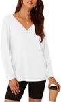 PRETTYGARDEN Womens Fall Fashion 2024 T Shirts Casual Long Sleeve V Neck Tunic Tops Loose Basic Tees (White,X-Small)