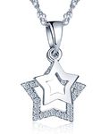 Infinite U 925 Sterling Silver Cubic Zirconia Unique Double Stars Pendant Girls/Women Necklace, with White Gift Box/Blue Gift Bag (Silver(with pouch))