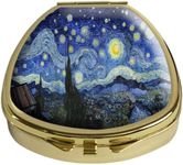 Gixpop Pill Box Starrynight Van Gogh Style Pill Case Pocket Purse Portable Travel Tablet Holder Organizer Glass Cover Decorative Fan Shap