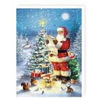 Tracks Traditional Santa Checks His List Advent Calendar - 24 Doors Christmas Countdown, Blue