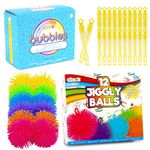 abeec 50 Mini Bubble Wands & 12 Jiggly Balls Multipack – Party Bag Fillers for Kids, Sensory Toys & Games – Perfect for Kids' Parties, Party Bags & Fun Activities