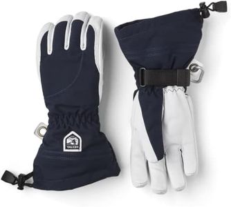 Hestra Womens Extra Warm Ski Gloves: Heli Leather Winter Cold Weather Powder Gloves, Navy/Off White, 8