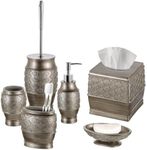 Creative Scents Dublin Silver Bathroom Accessories Set Complete - Brushed Silver 6 Piece Bathroom Set: Toilet Brush and Holder, Tissue Cover, Toothbrush Holder, Soap Dispenser, Tumbler & Soap Dish