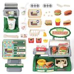 Toy Cash Register for Kids 35PCS Play Cash Register Toys Play Store with Beverage Machine Dollar Hamburger Sandwich Fries Egg Tart Play Money Food Toys Gift for Toddlers Boys Girls Aged 3+