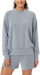 ODODOS Modal Soft Long Sleeve Oversized Sweatshirts for Women Crew Neck Pullover Tops, Grey Blue, Large