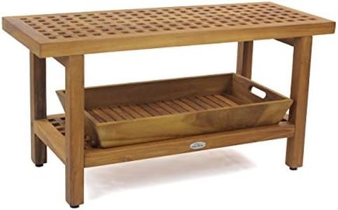 AquaTeak The Original 36" Grate Teak Shower Bench with Shelf & Large Serving Tray