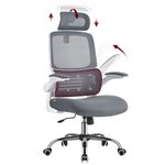 VASAGLE Office Chair, High Back Desk Chair, Mesh Computer Chair, Lumbar Support, Ergonomic Design, Foldable Armrests, Adjustable Headrest, Tilt Function, for Home Office, Dove Gray UOBN040G21