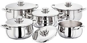 Stellar 1000 S1F3 Set of 5 Stainless Steel Casseroles with Lids 16cm, 18cm, 20cm, 22cm, 24cm, Induction Ready, Guarantee