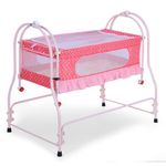 Infanto Prima 2 in 1 Cradle for Babies | Palna | Jhula - Sturdy Metal Frame, Mosquito Protection Net, Anti-Skid Pads, Swing Lock, Wheels for Mobility, Soft Fabric - Ideal Cradle + Cot Combo (Pink)