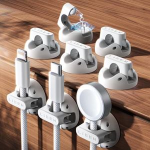 8 Pack Magnetic Cable Clips Desk Cord Organizer, LISEN Cord Holder for Nightstand [Smooth Adjustable] Adhesive Organizer for Cords Under Desk for Home Office Desk Car Wall Desktop Nightstand-White