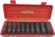 AASONS 10 Pieces 1/2-Inch Square Drive 78mm Deep Impact Socket Hex Set, 6-Point Standard Metric Sizes CR-V Steel 10mm to 24mm | Wrench Long Size Tool Kit Set Wrenches And Spanner Set, Box End