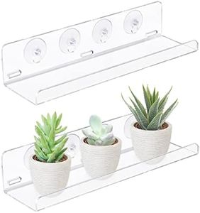 Sumerflos 2 Pack 14 Inch Acrylic Window Plant Shelves, with Removable Suction Cup, Indoor Plants, Flowers, Succulents Window Boxes Planters