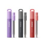 ZOKU - Reusable Straws with Case for Travel, Work and On the Go, Collapsible Stainless Steel Metal Straw with Silicone Mouthpiece, Ideal for Key Chains, Pockets, Purses and More (3 Pocket Straws)