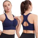 GLAMORAS Nylon Elastane Women Padded Wirefree Front Zip Closure Sports Bra Medium Impact Yoga Bras Racerback Workout Gym Bra, Size- S-3XL