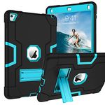 DUEDUE Case Compatible with Pad Air 2 Case, iPad Pro 9.7" Case 2016, Kickstand Shockproof Cover Protective Case for iPad Pro 9.7 Inch/iPad Air 2 Blue/Black