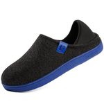 LongBay Men's Wool-Like Felt Slippers Convertible House Shoes with Removable Insole Non-Slip Indoor Outdoor Black Blue, 10/UK