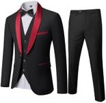 MY'S Mens 3-Piece Suit Shawl Lapel One Button Tuxedo Slim Fit Premium Dinner Jacket Vest Pants & Tie Set Red-Black