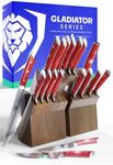 Dalstrong Gladiator Series Elite - 18 Piece Stainless Steel Knife Set with Block - High Carbon German Steel - Acacia Wood Block - Knife Set w/Red Handles - NSF Certified